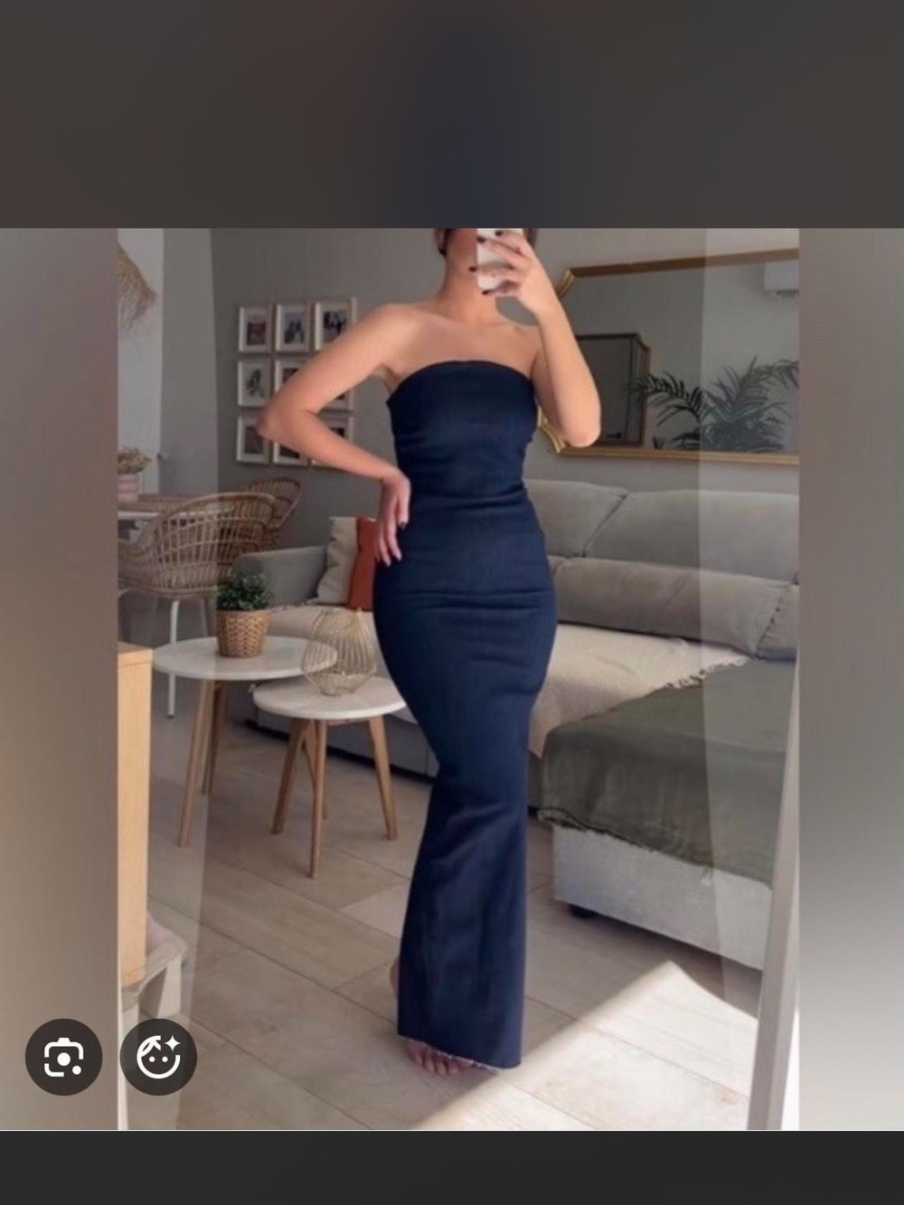 Zara Navy blue strapless maxi dress